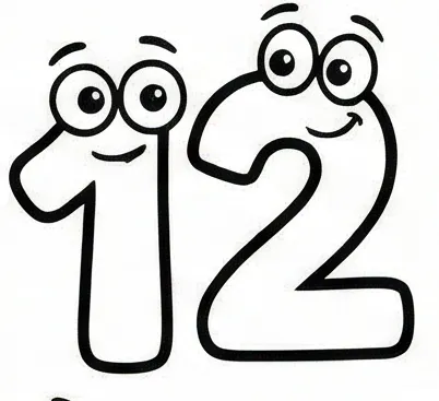 a drawing of two faces with the number twelve.webp